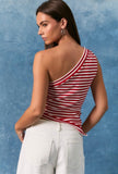 Red Stripe One Shoulder Top