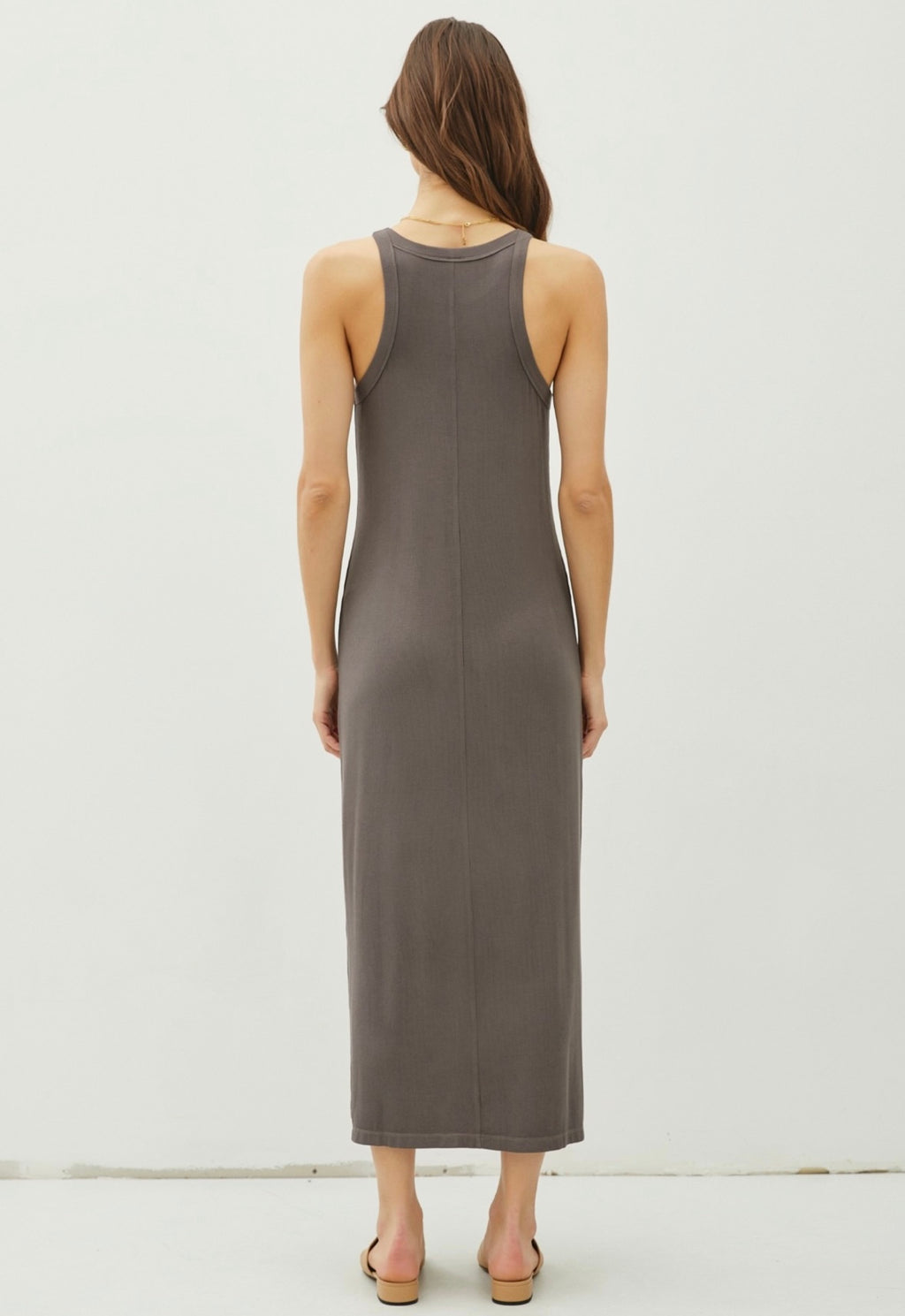 Grey Ribbed Tank Maxi Dress