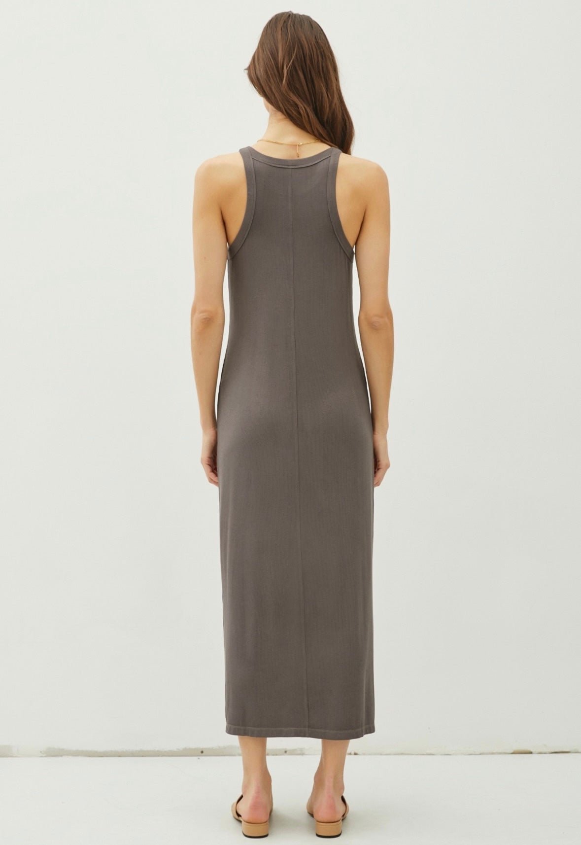 Grey Ribbed Tank Maxi Dress