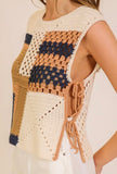 Navy Patchwork Crochet Top