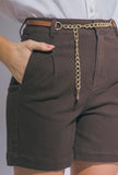 Brown Belted Bermuda Shorts