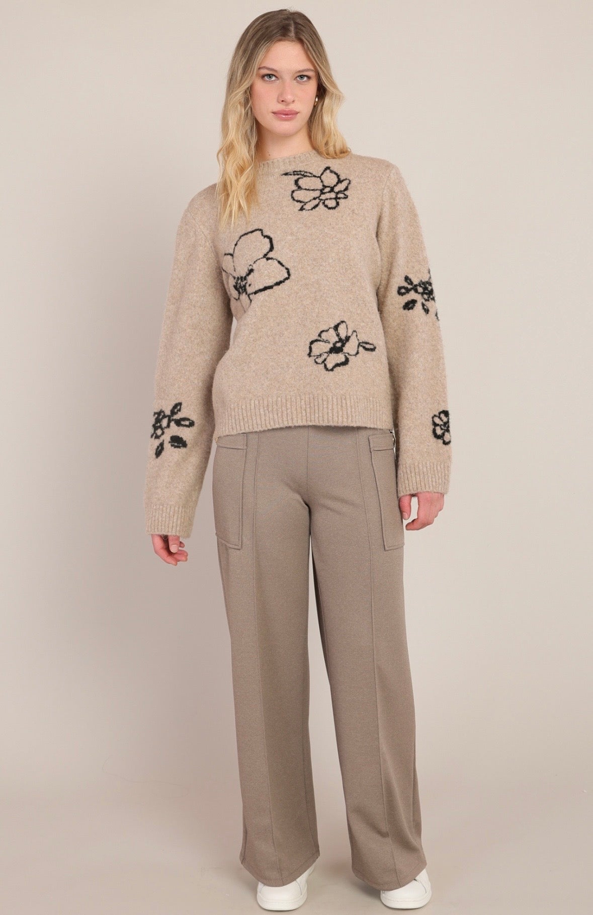 Taupe Floral Sweater