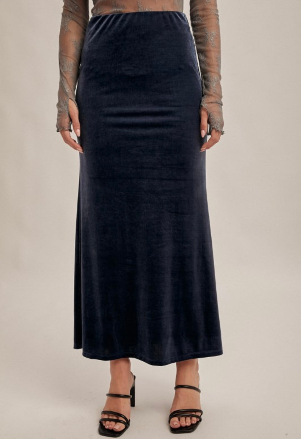 Sea Blue Velvet Midi Skirt