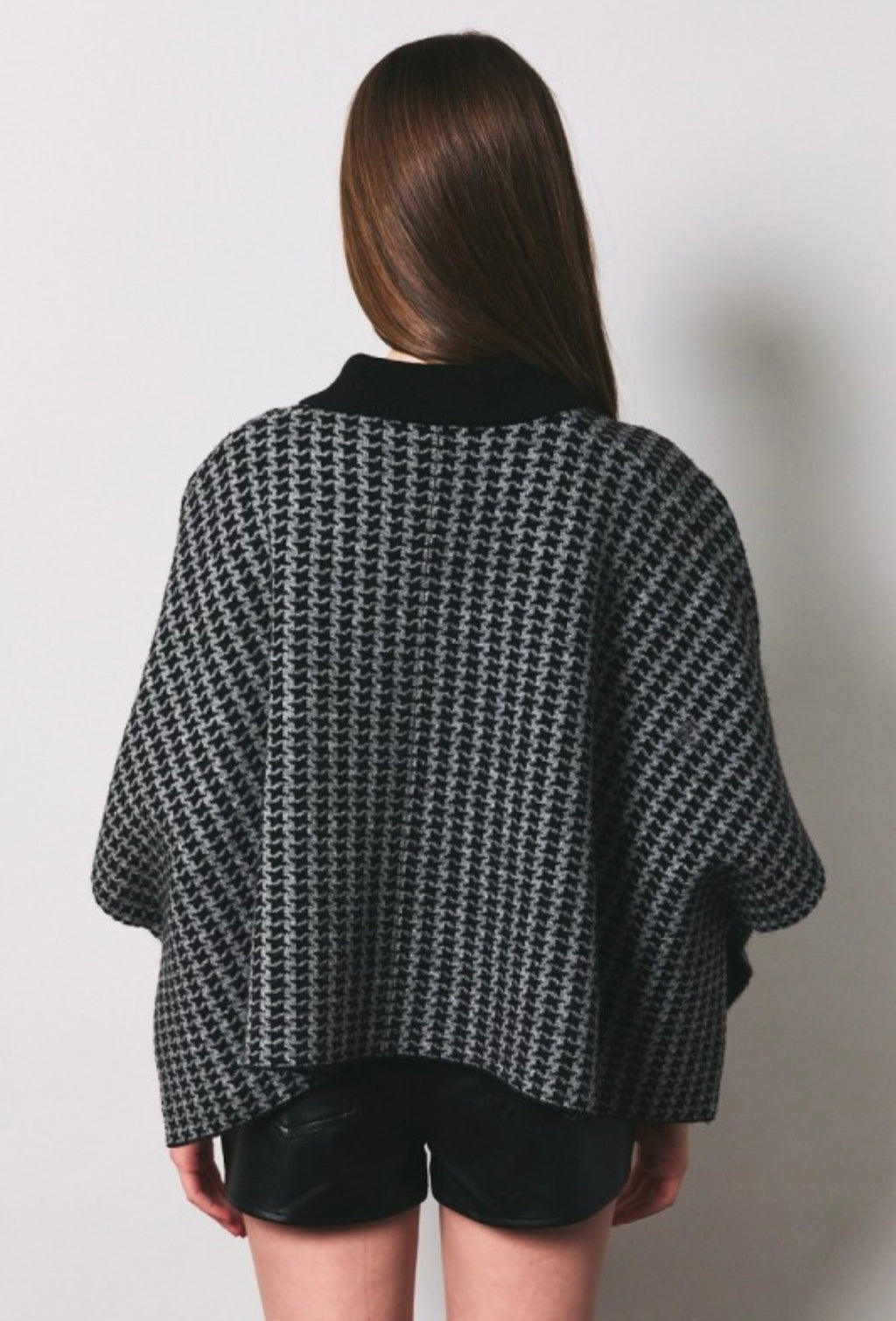 Grey Houndstooth Poncho