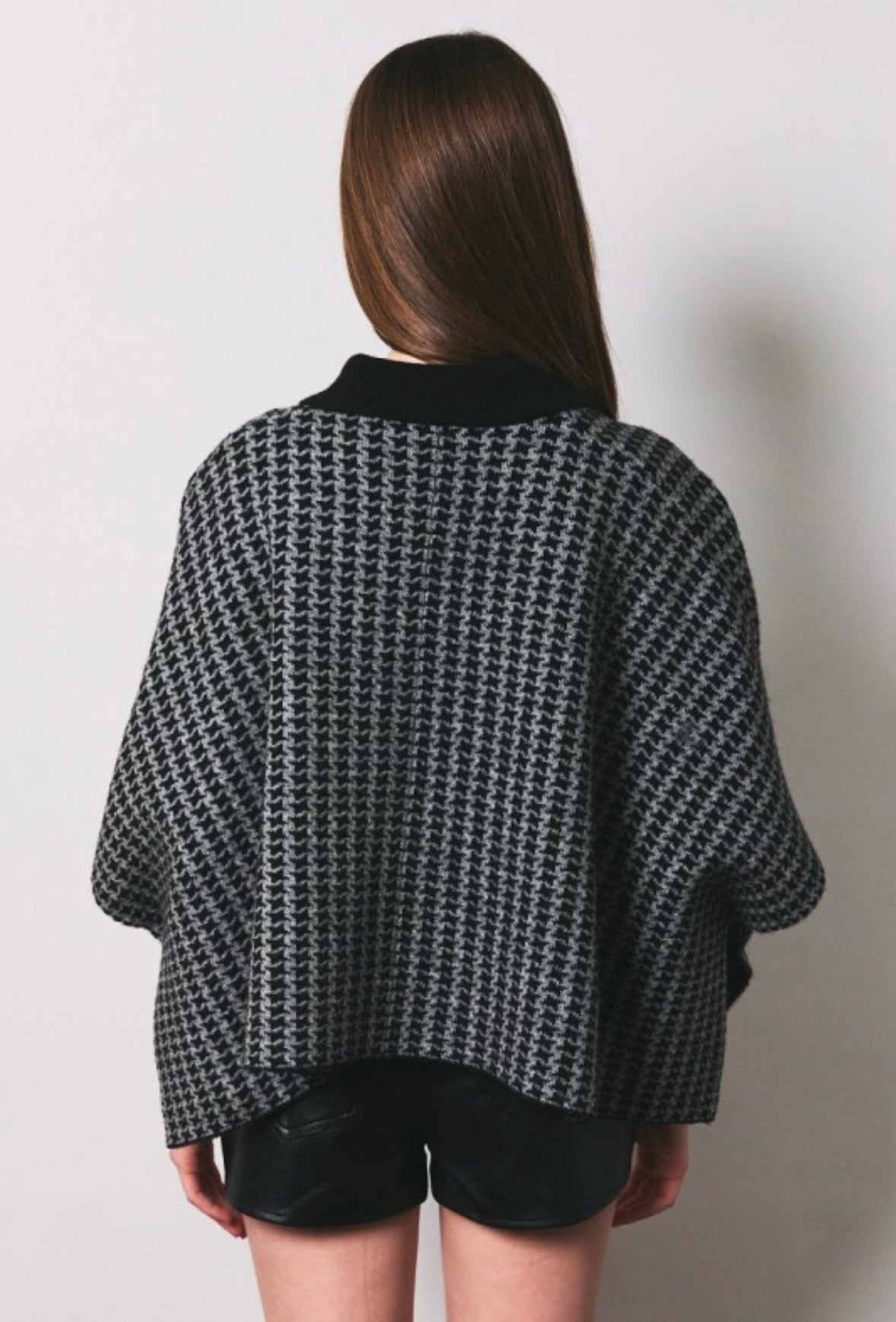 Grey Houndstooth Poncho