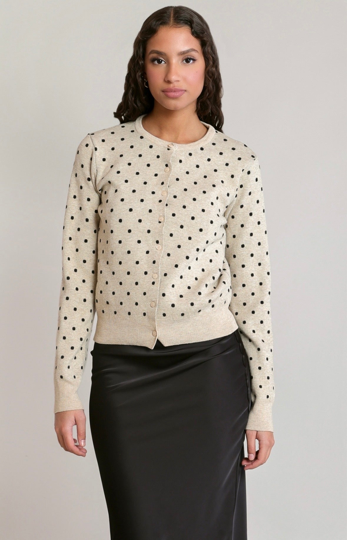 Oatmeal Polka Dot Cardigan