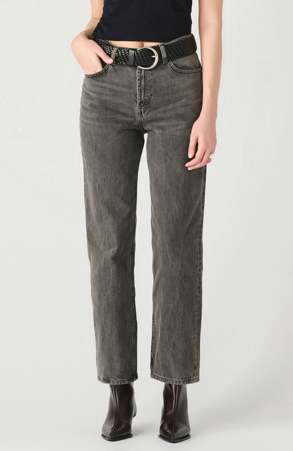 Grey High Rise Straight Leg Jeans