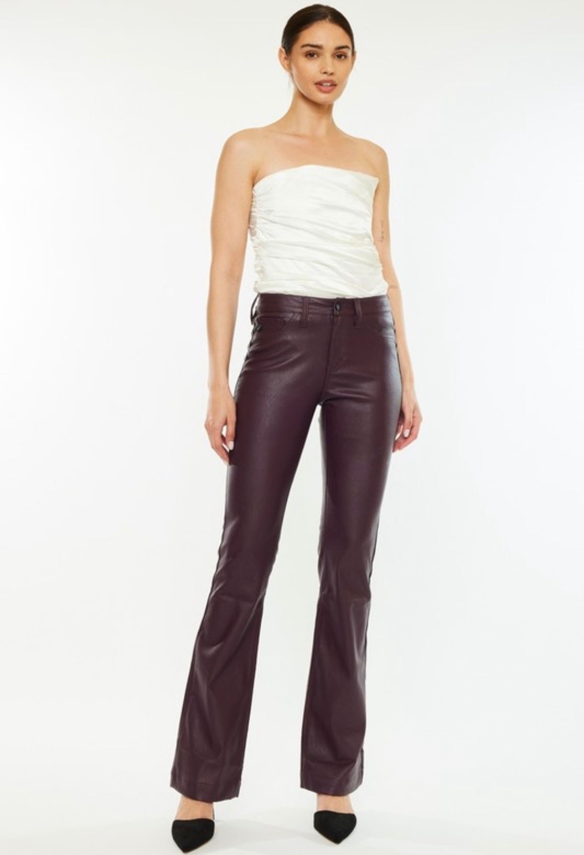 Wine Vegan Leather Flare Pants