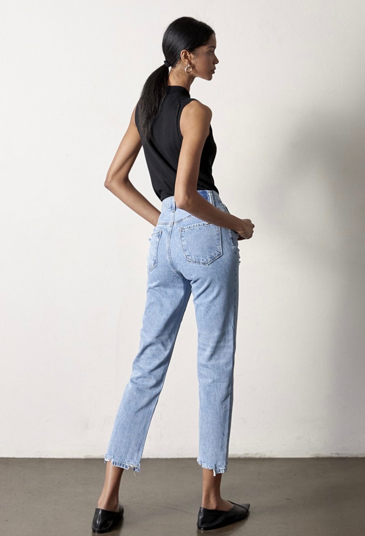 Medium Wash High Rise Girlfriend Jeans