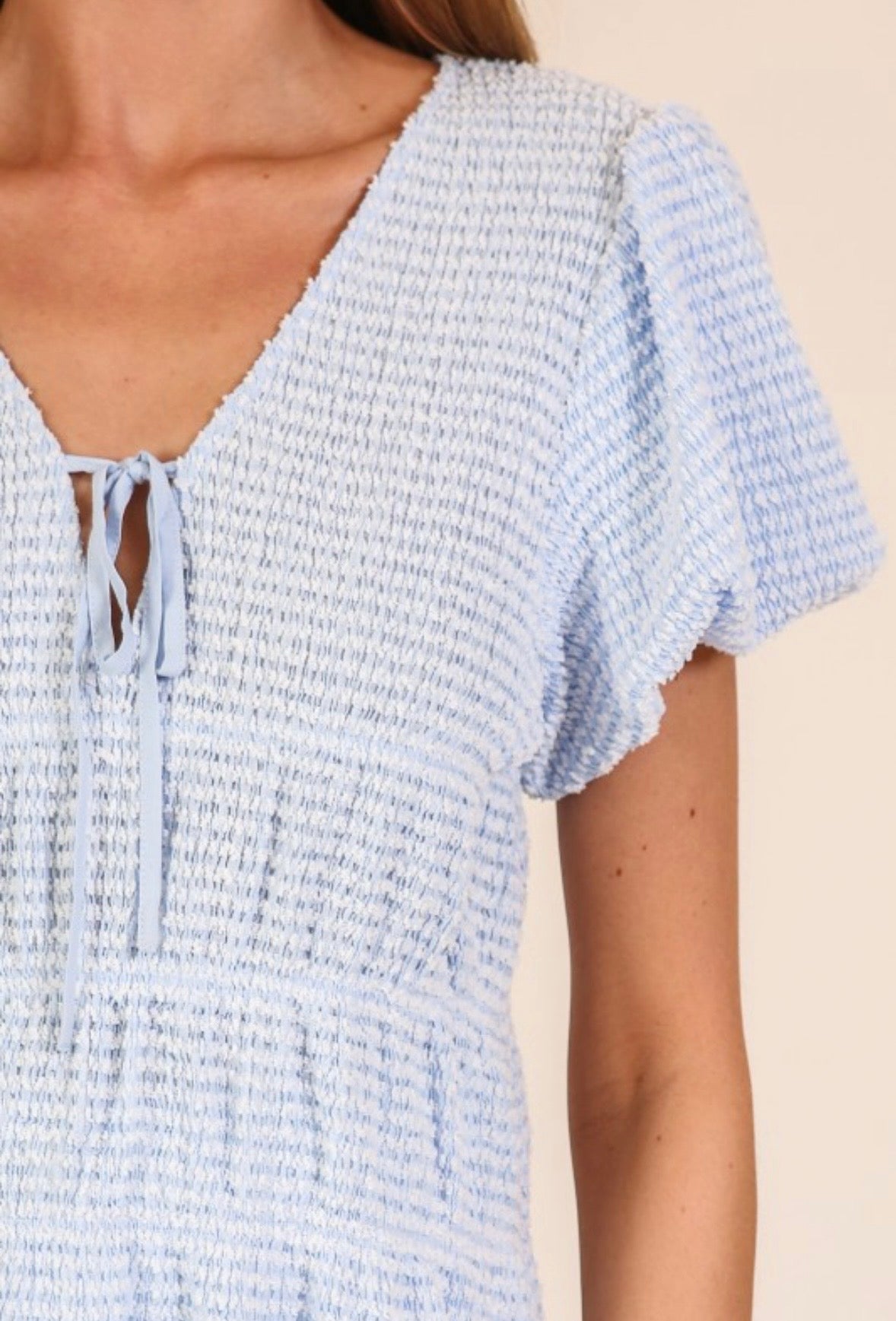 Light Blue Smocked Peplum Top