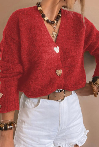 Red Heart Button Cardigan