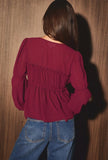 Wine Tie Peasant Blouse