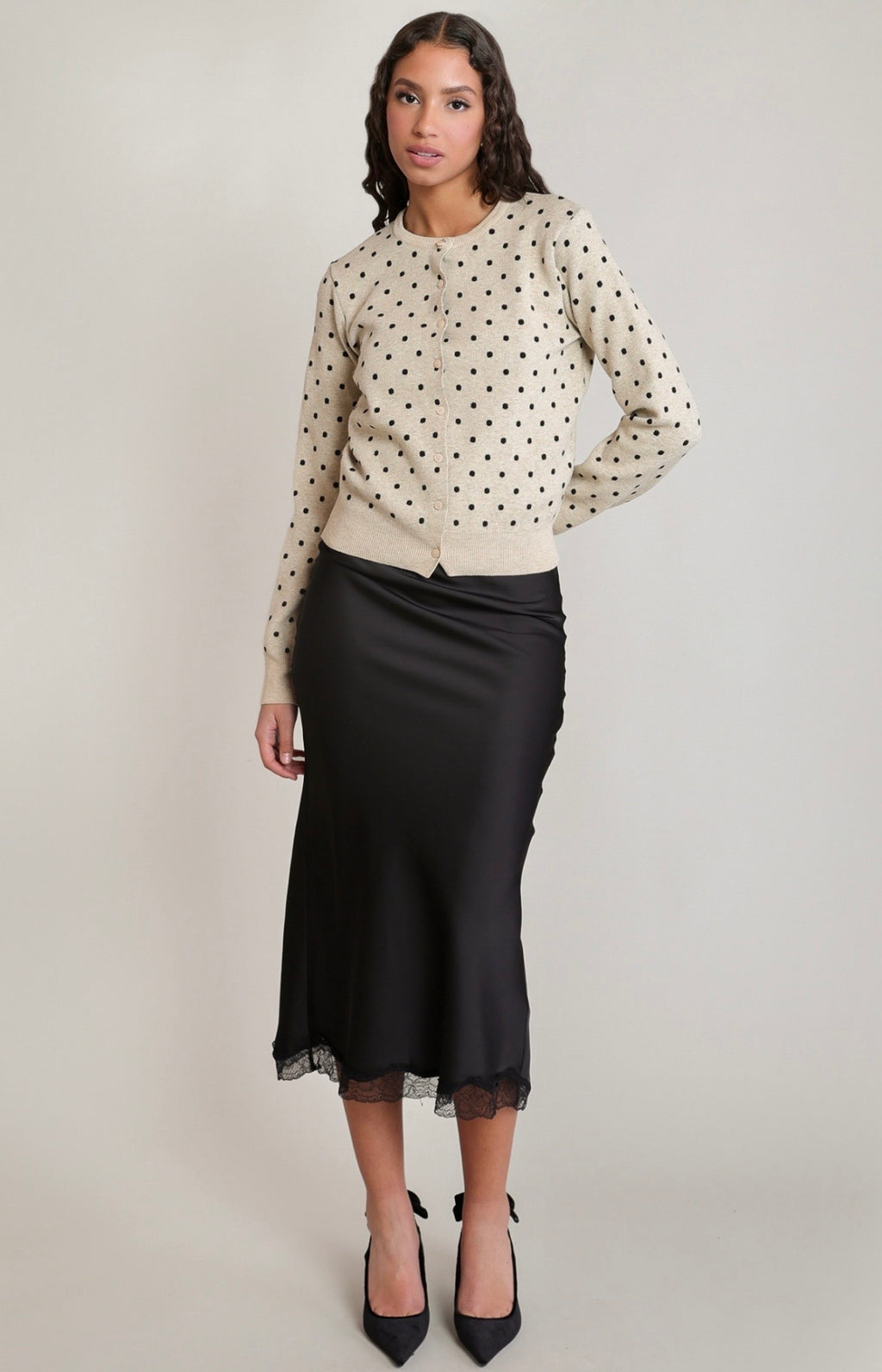 Oatmeal Polka Dot Cardigan