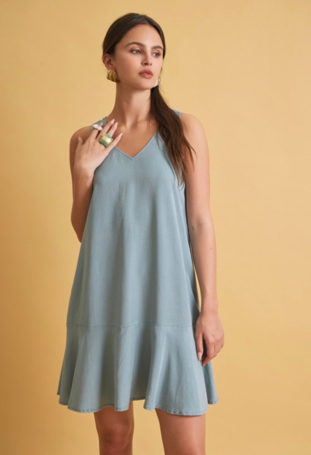 Ocean Blue Ruffle Hem Dress