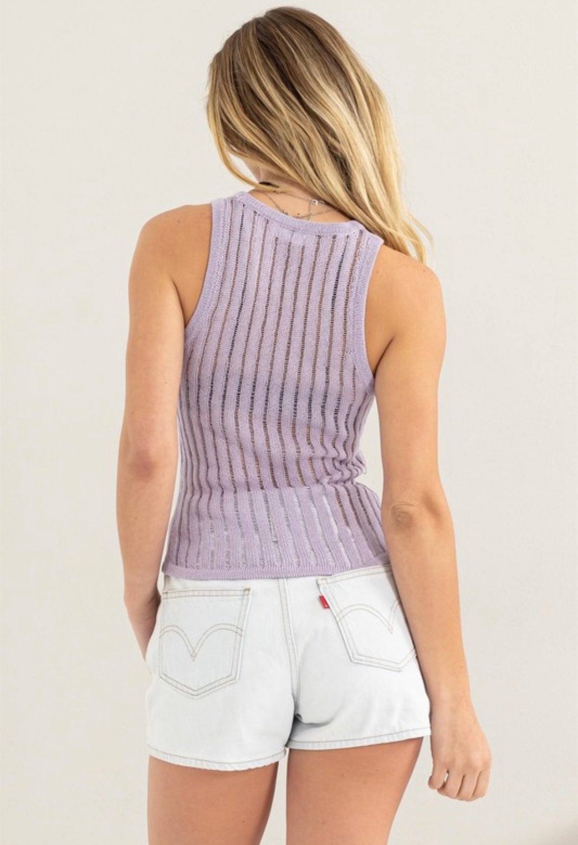 Lavender Mesh Knit Tank Top