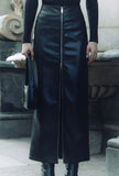 Black Leatherlike Zip Skirt