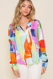 Multicolor Print Satin Button Down