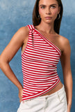Red Stripe One Shoulder Top