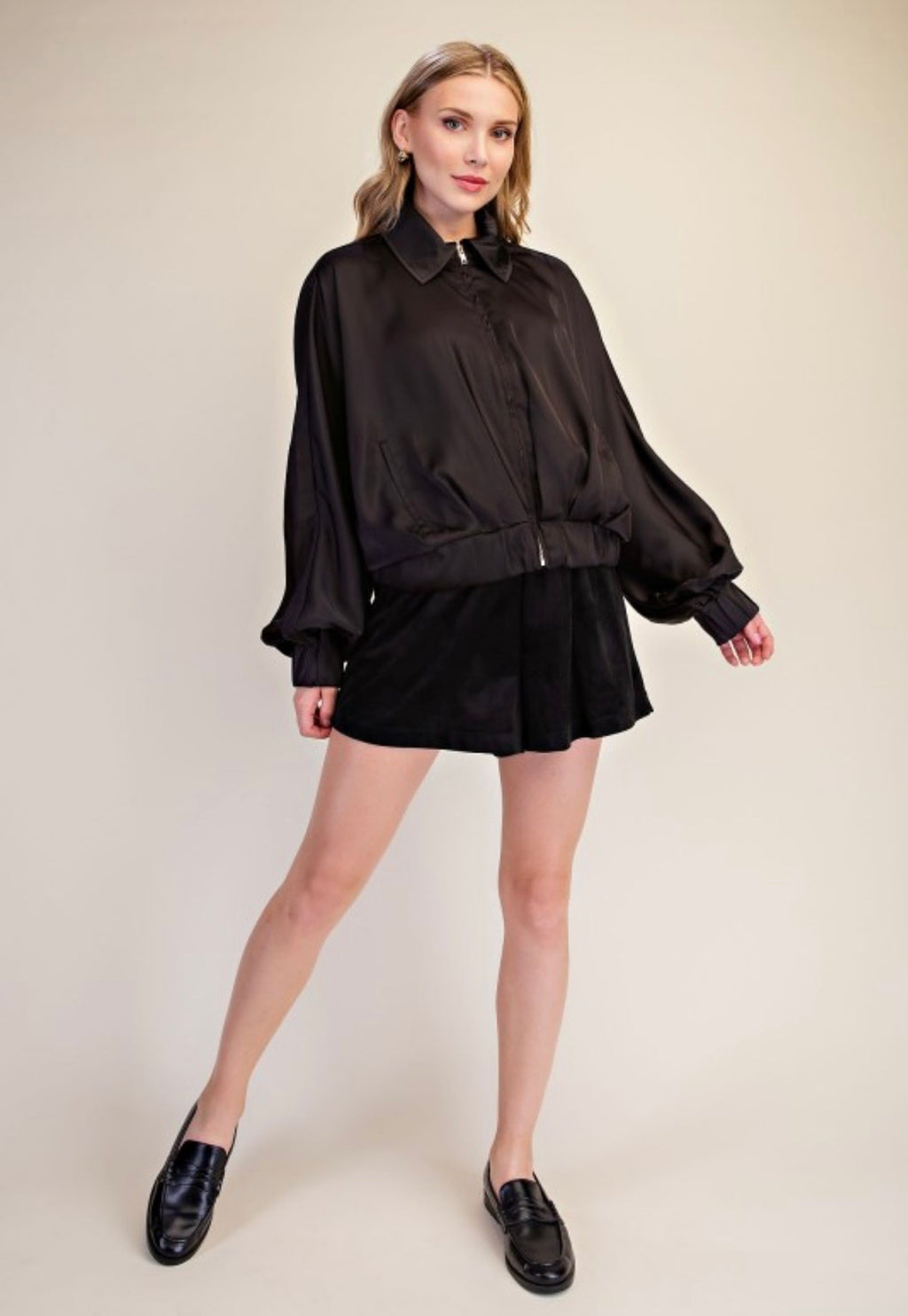 Black Satin Bomber Jacket