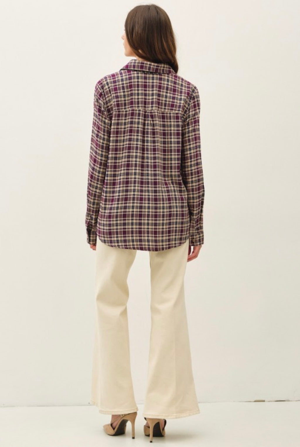 Plum Plaid Button Down Top