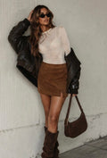 Camel Suede Mini Skirt