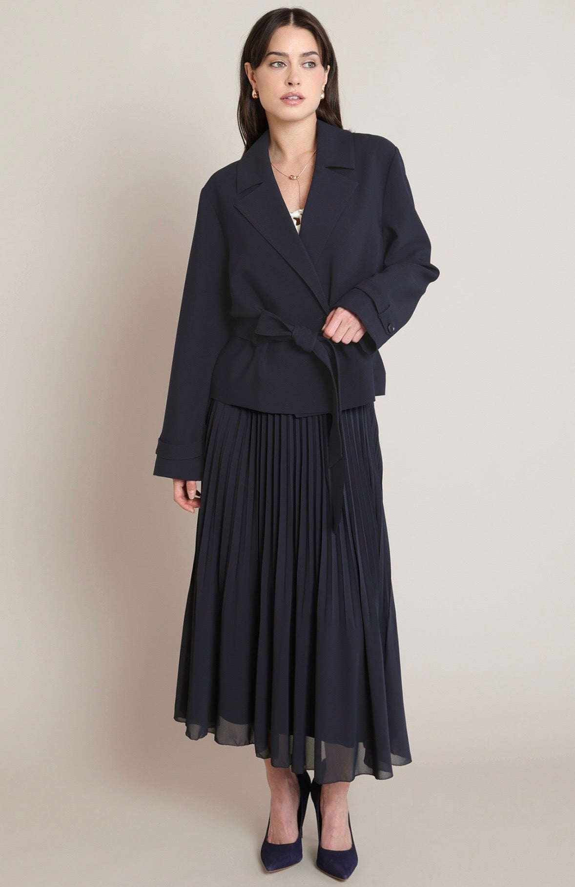 Navy Cropped Trench Coat