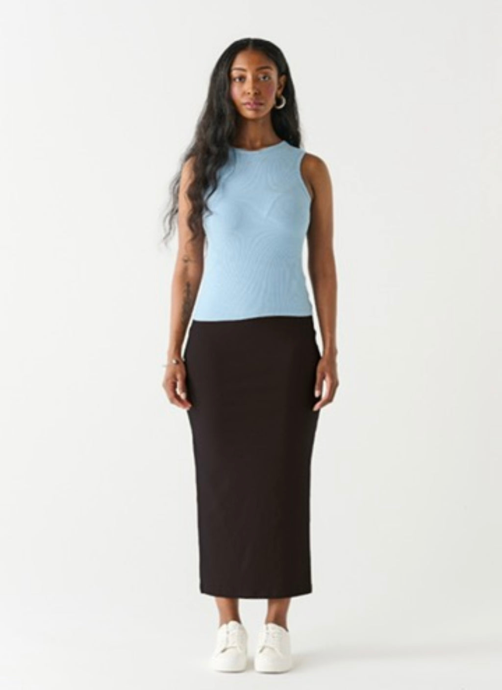 Black Stretch Midi Skirt