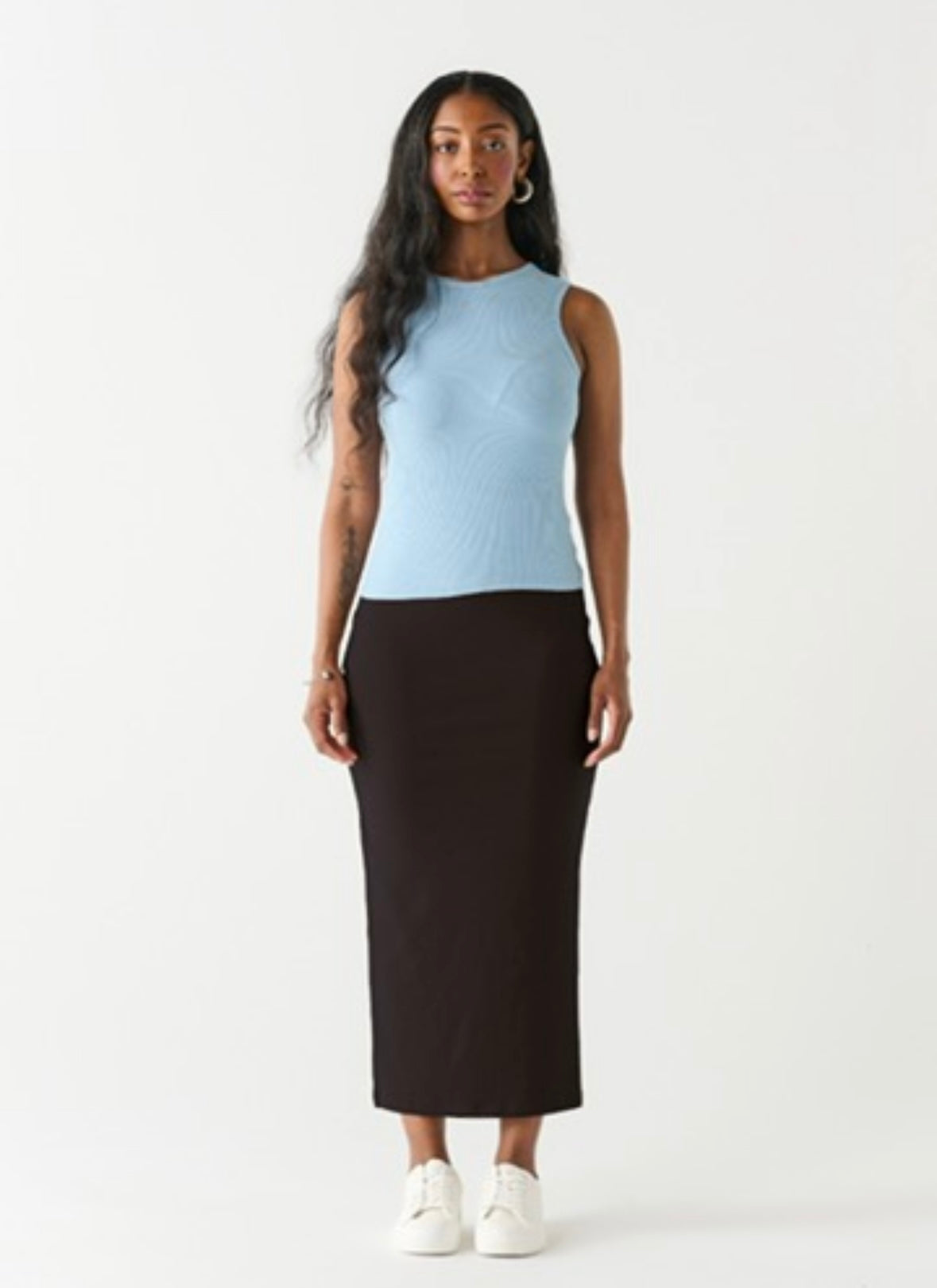 Black Stretch Midi Skirt