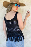 Black Crochet Tassel Tank