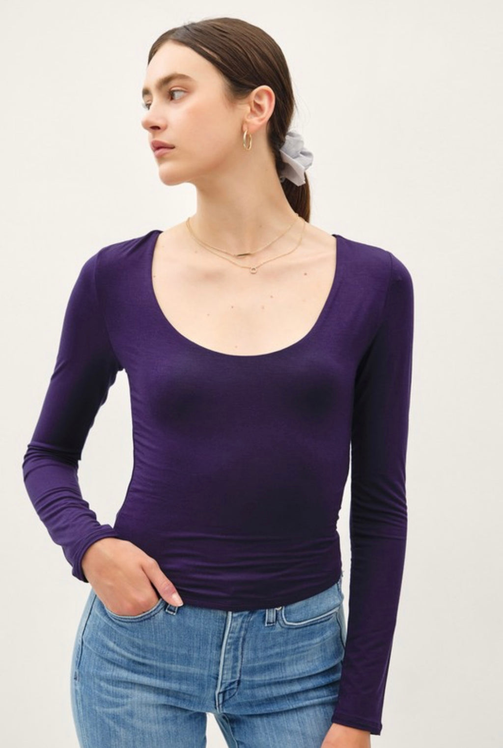 Navy Round Neck Long Sleeve Top