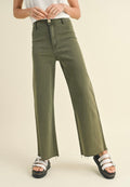 Olive Washed Wide Leg Jeans