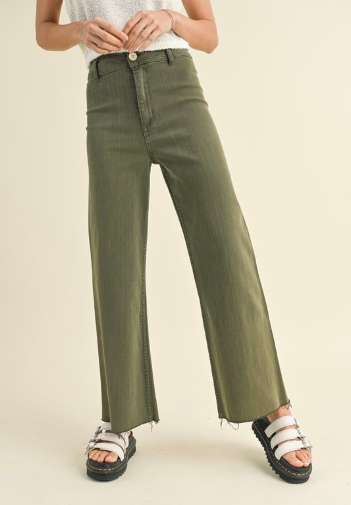 Olive Washed Wide Leg Jeans
