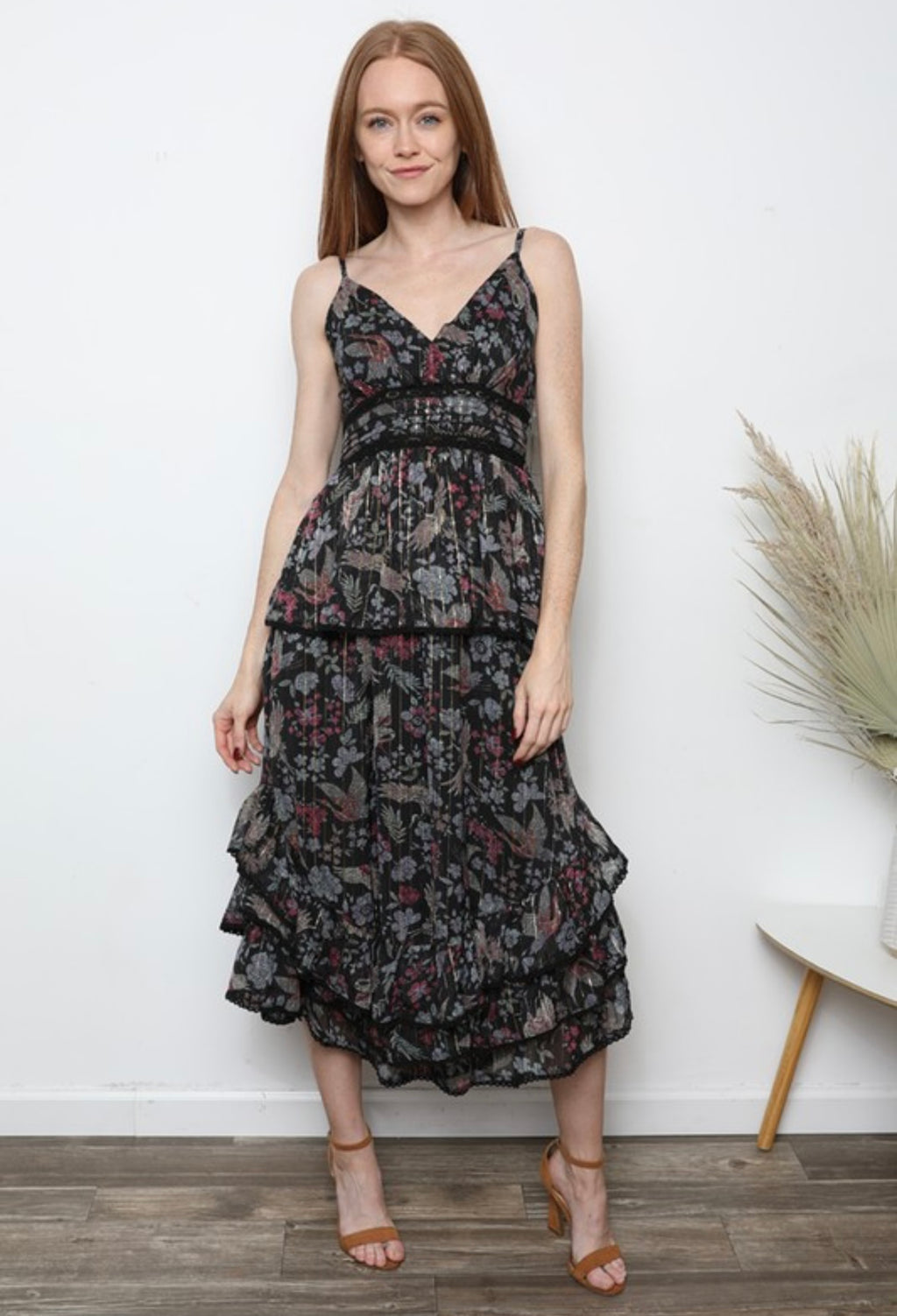 Black Metallic Floral Dress