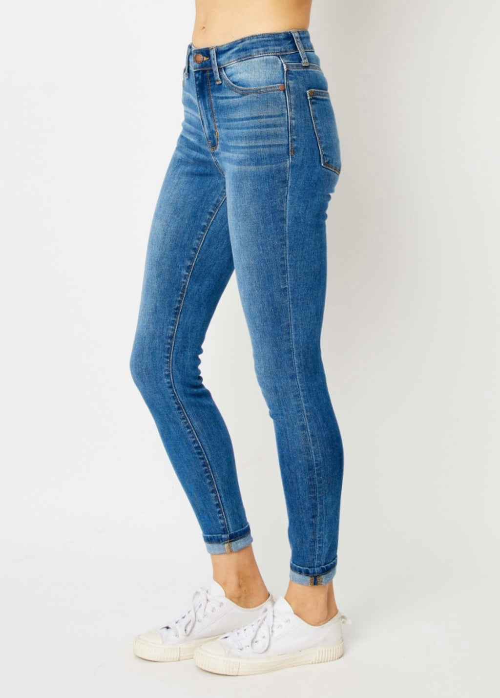 High Waist Cuffed Hem Skinny Jeans