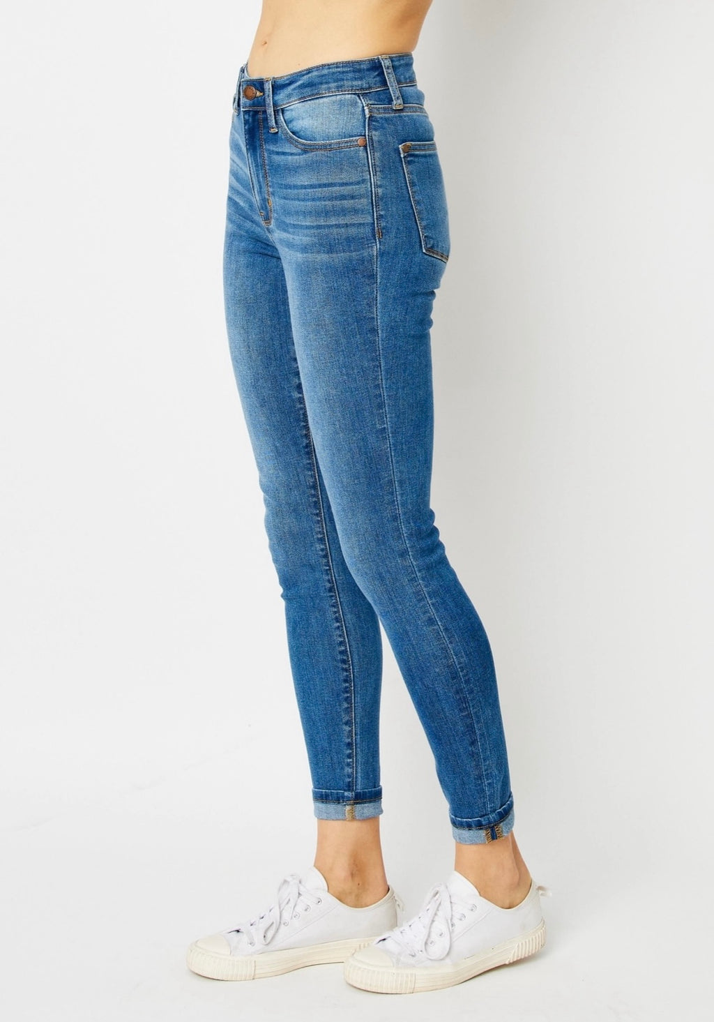 High Waist Cuffed Hem Skinny Jeans