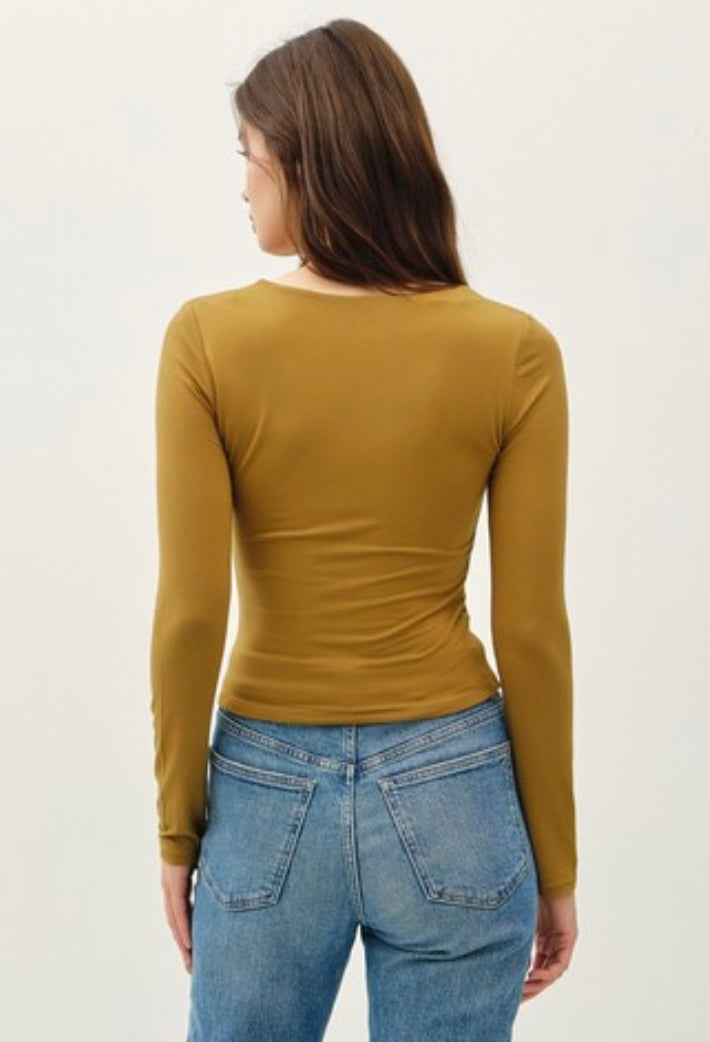 Camel Square Neck Long Sleeve Top