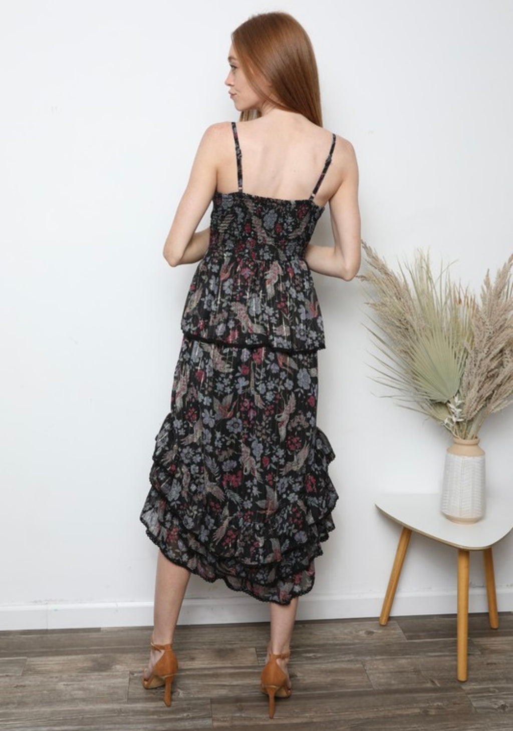 Black Metallic Floral Dress