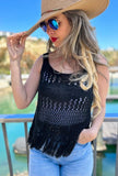 Black Crochet Tassel Tank