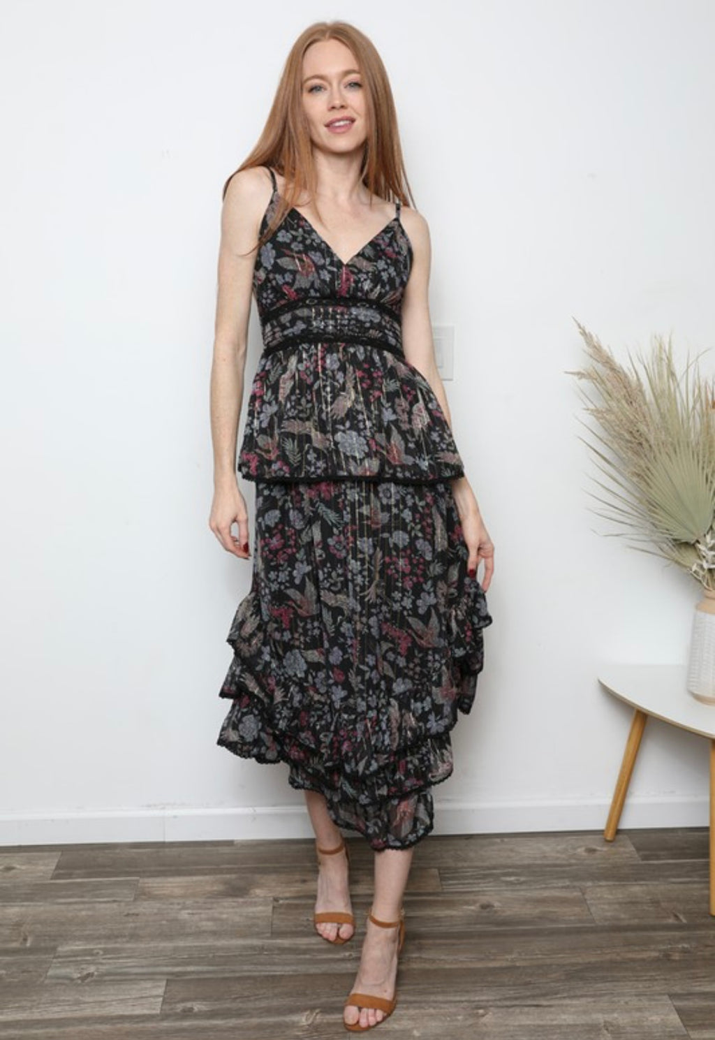 Black Metallic Floral Dress