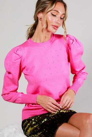 Pink Rhinestone Sweater