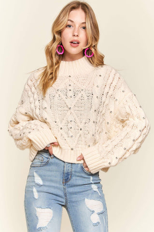 Cream Rhinestone Sweater