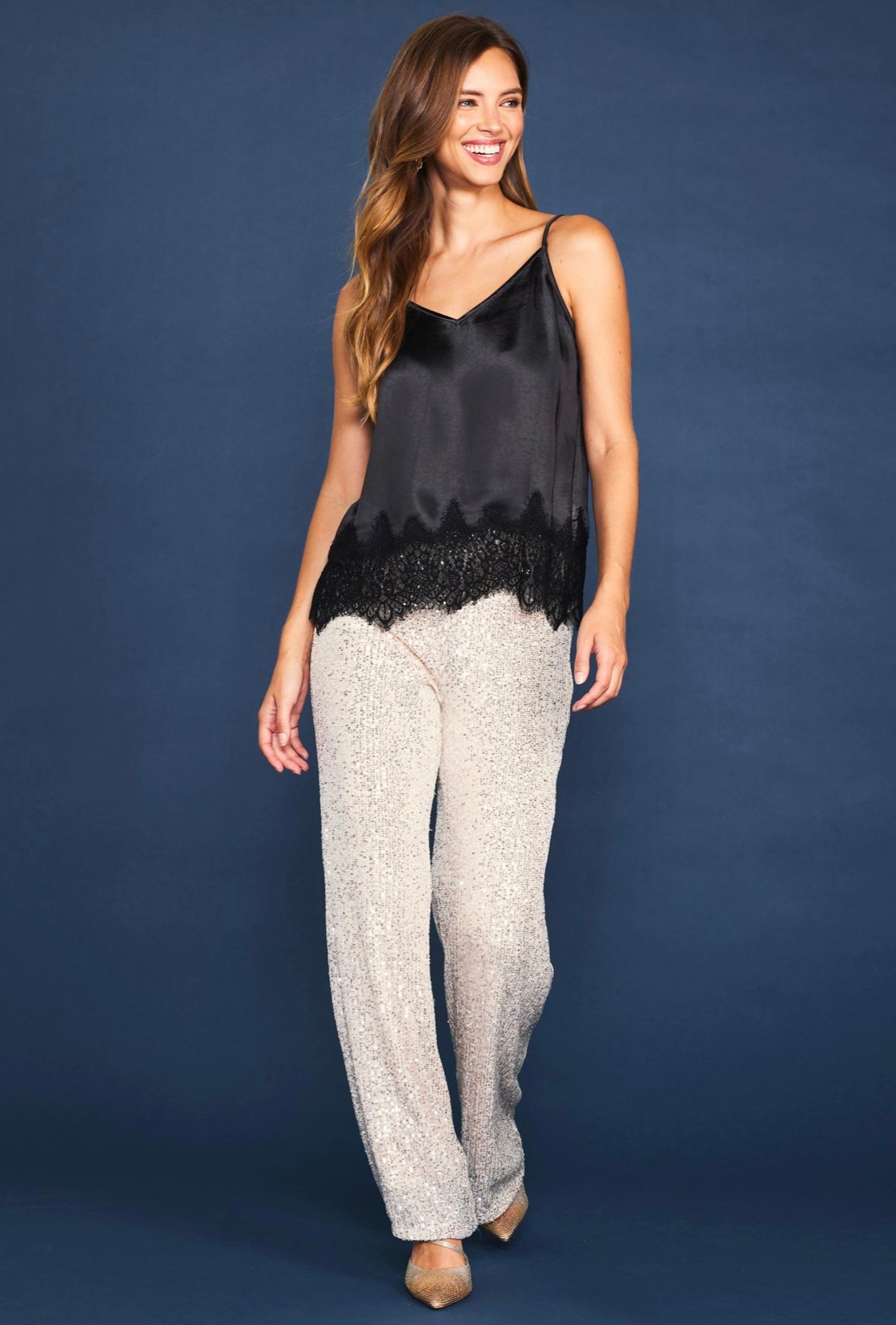 Black Satin Lace Cami