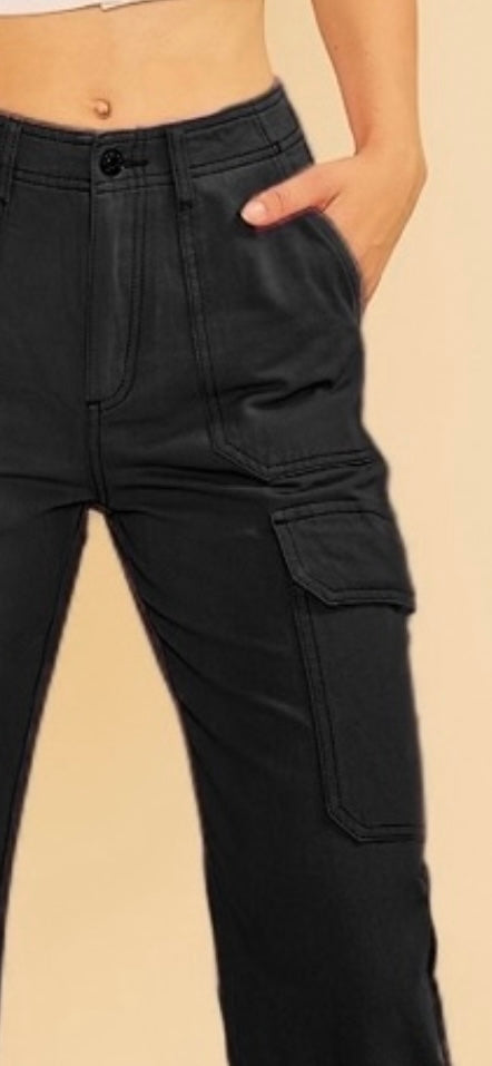 Black Straight Leg Cargo Pants