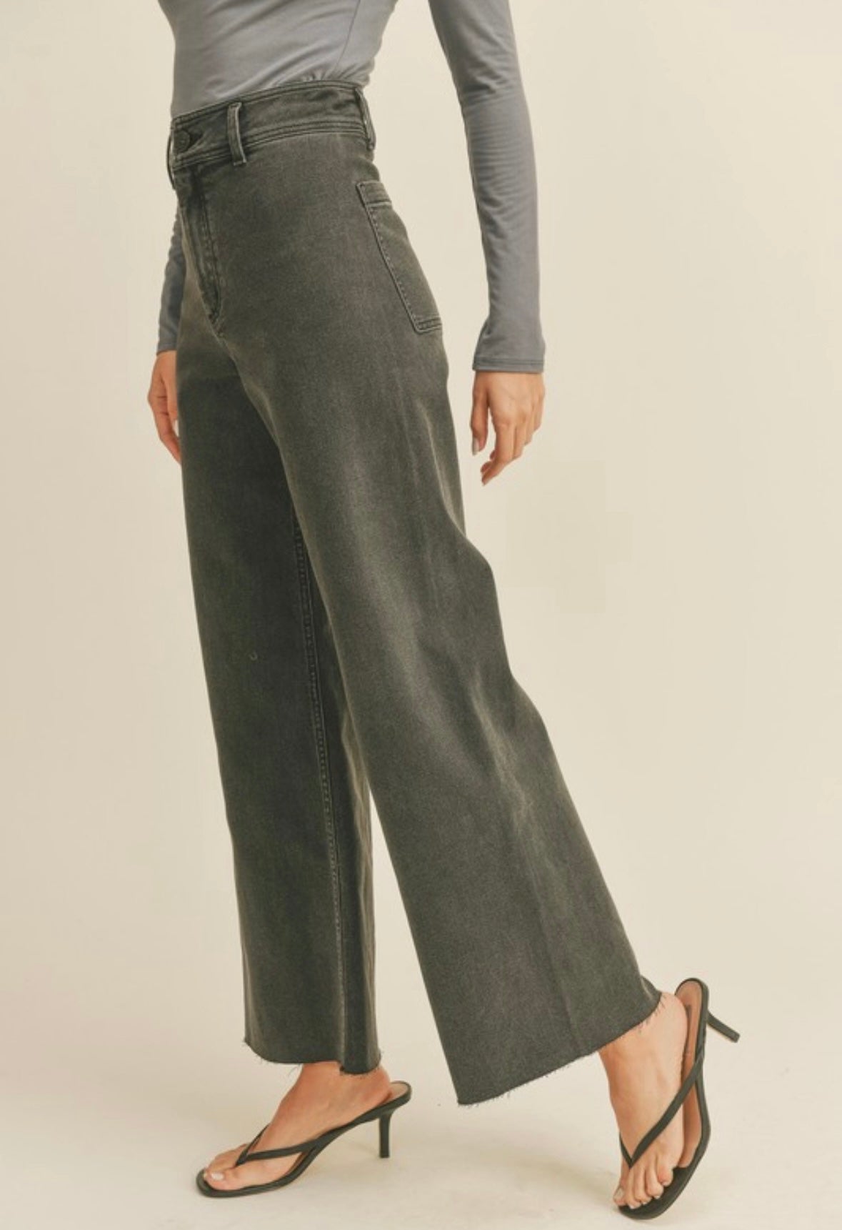 Black Washed Wide Leg Jeans