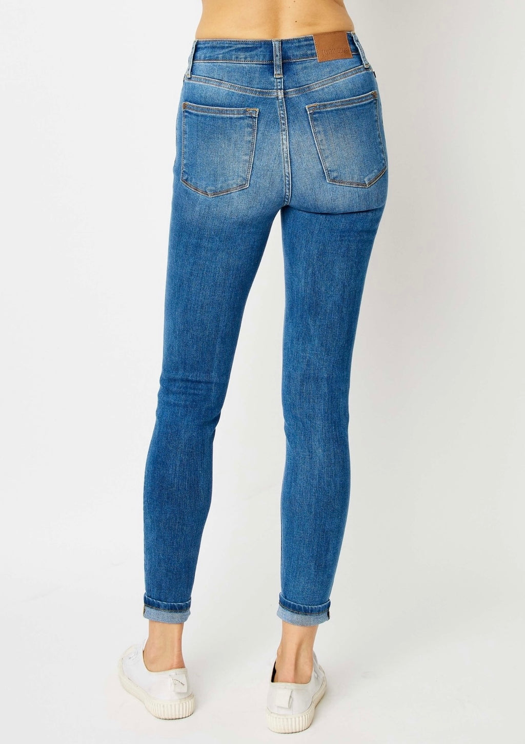 High Waist Cuffed Hem Skinny Jeans