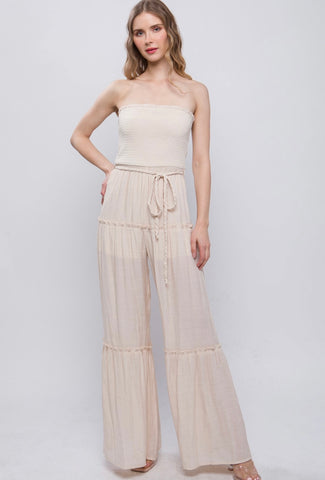 Cream Strapless Jumpsuit