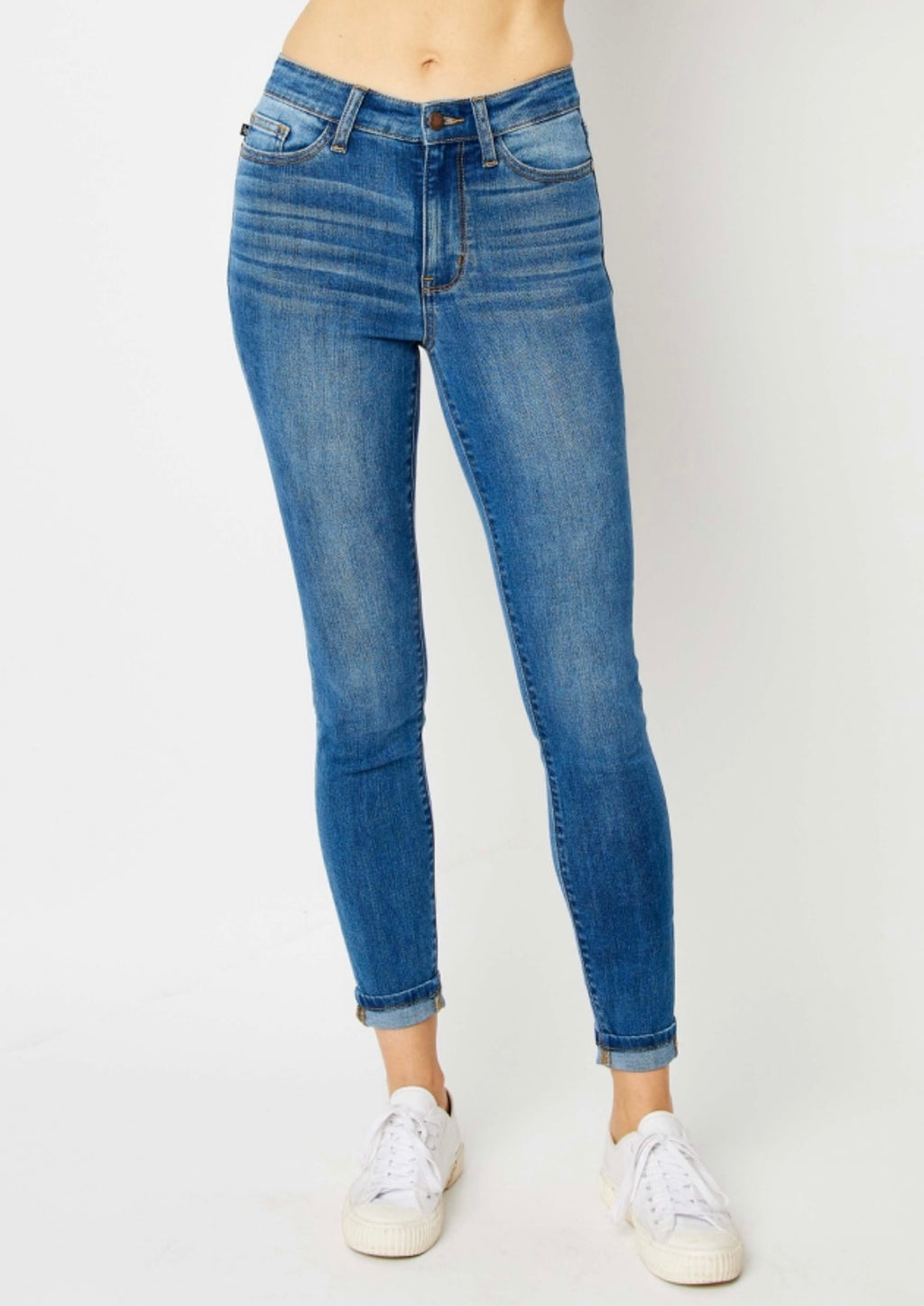 High Waist Cuffed Hem Skinny Jeans