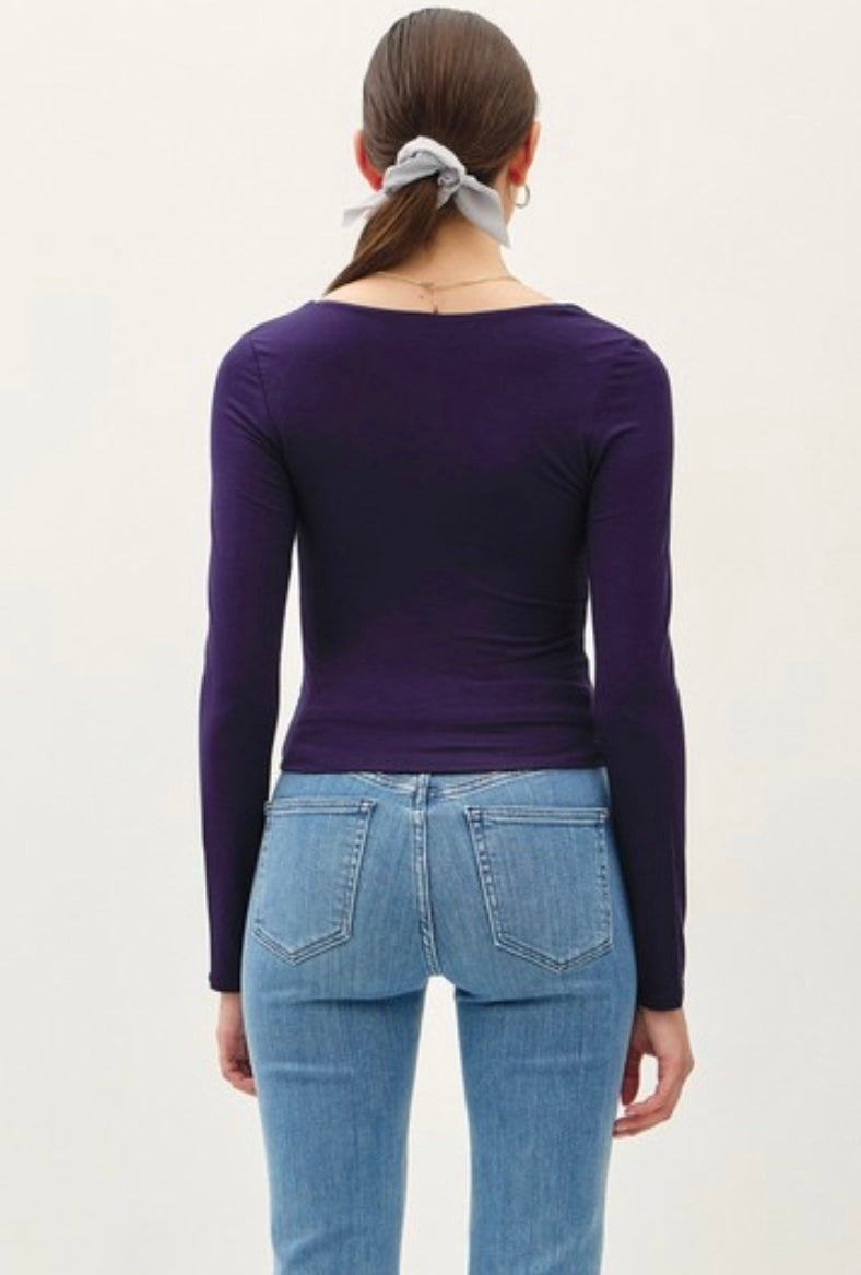 Navy Round Neck Long Sleeve Top