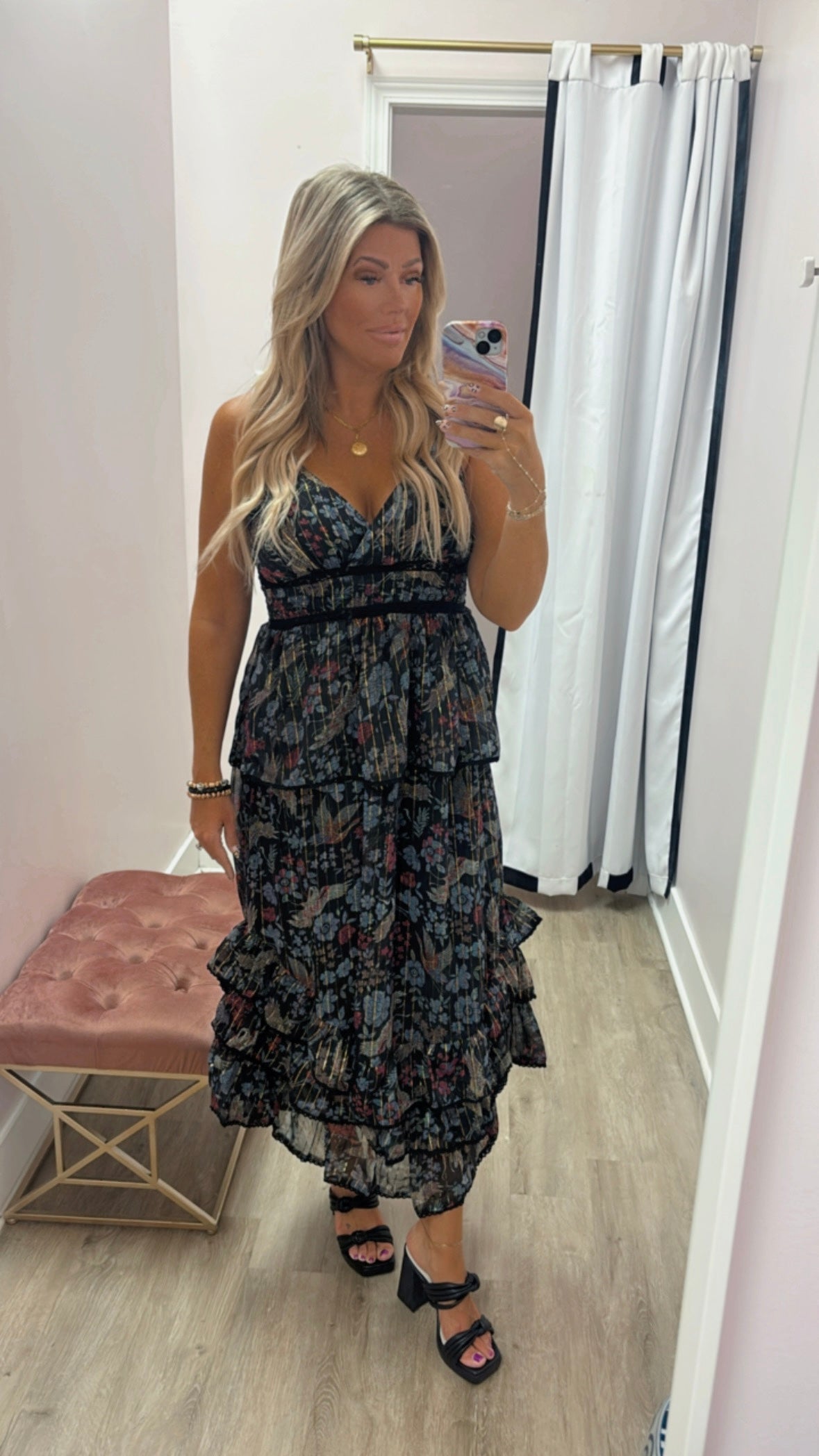 Black Metallic Floral Dress