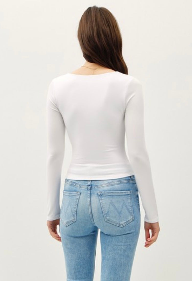 White Square Neck Long Sleeve Top